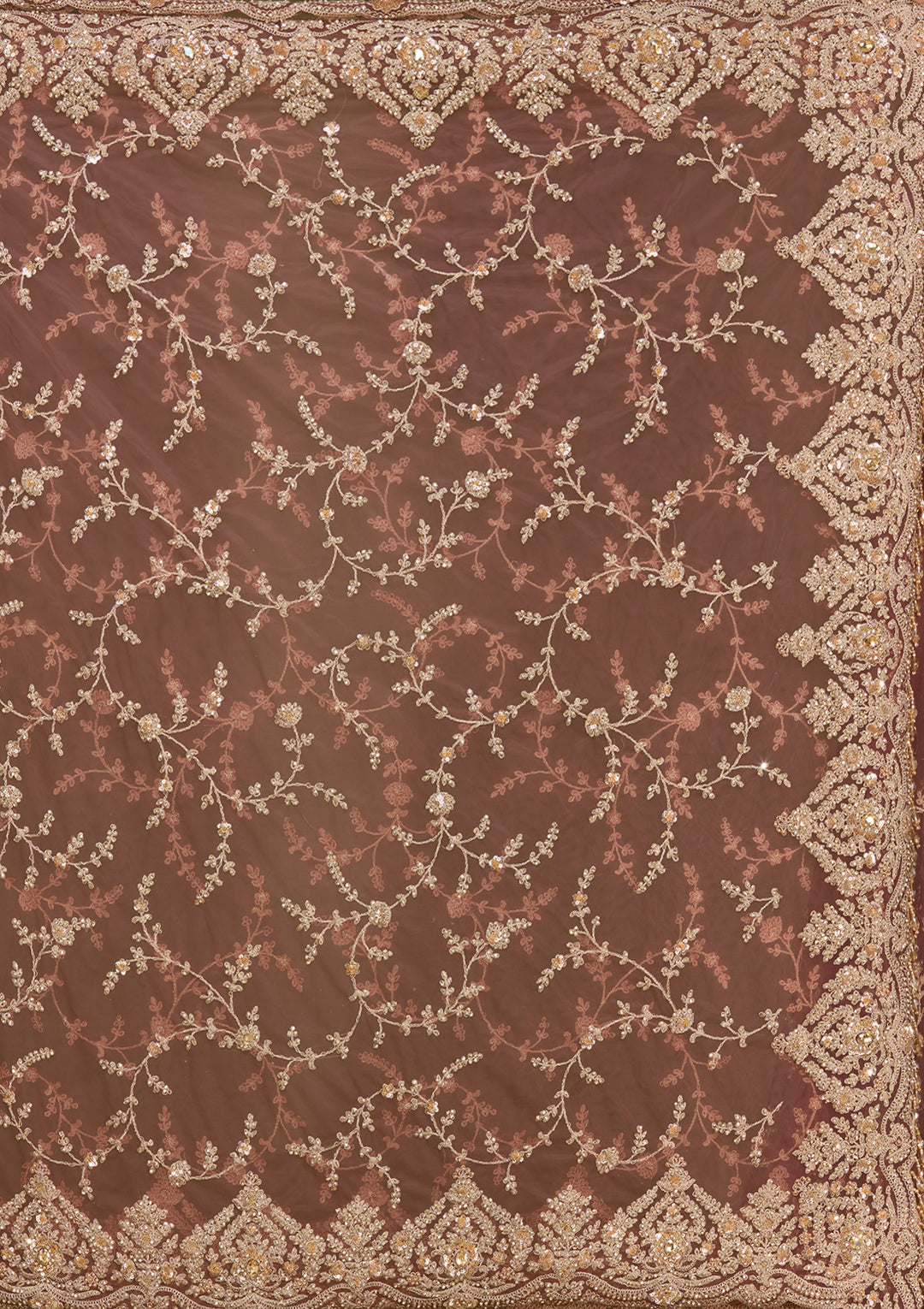 Onion Pink Net Gold Zariwork Saree With Matching Blouse Piece
