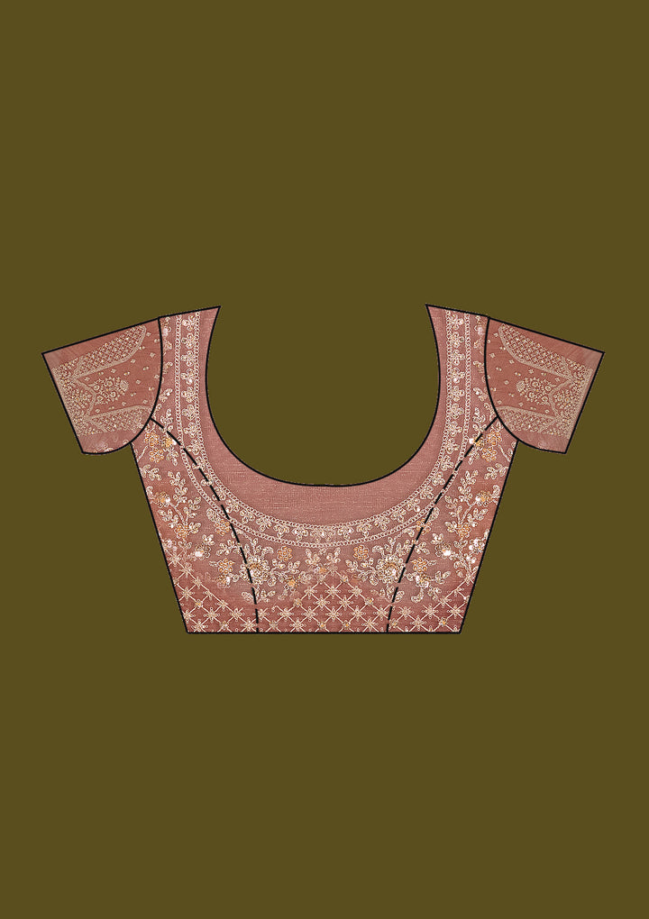 Onion Pink Net Gold Zariwork Saree With Matching Blouse Piece