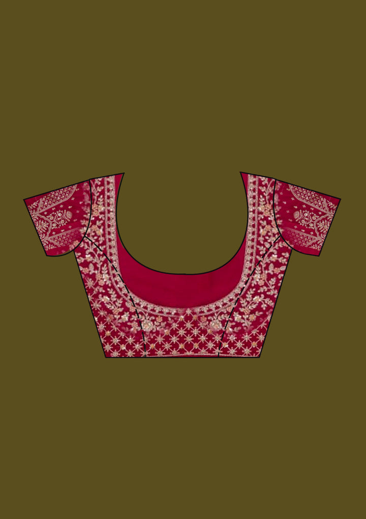Rani Pink Net Gold Zariwork Saree With Matching Blouse Piece