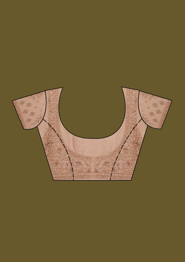 Beige Net Gold Zariwork Saree With Matching Blouse Piece