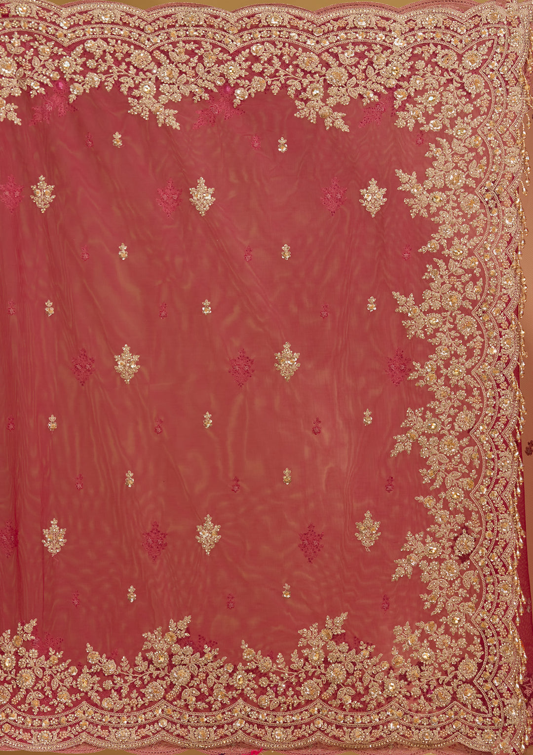 Rani Pink Zariwork (Gold) Net Saree