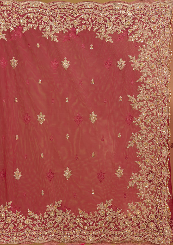 Rani Pink Zariwork (Gold) Net Saree
