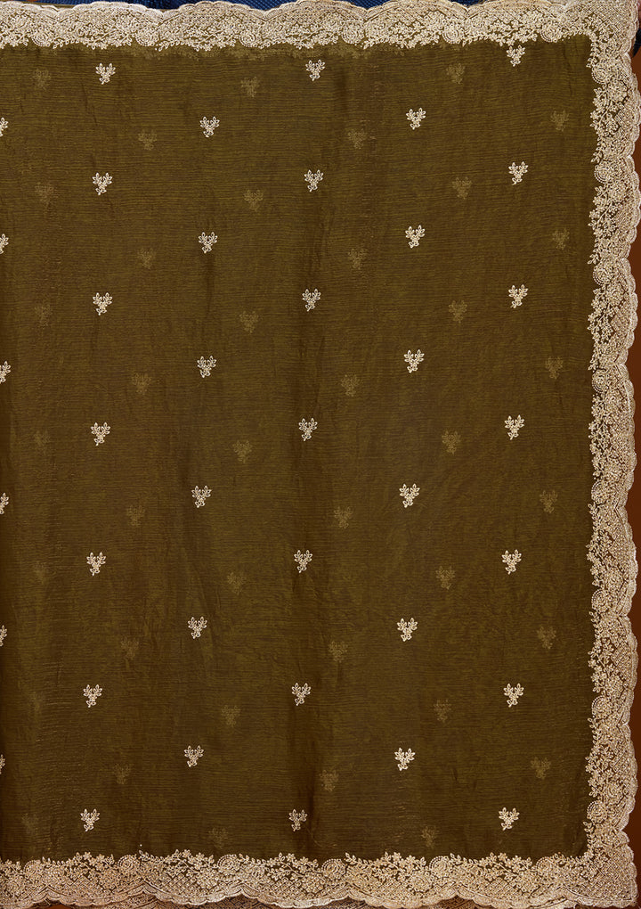 Mehendi Zariwork (Gold) Tissue Saree