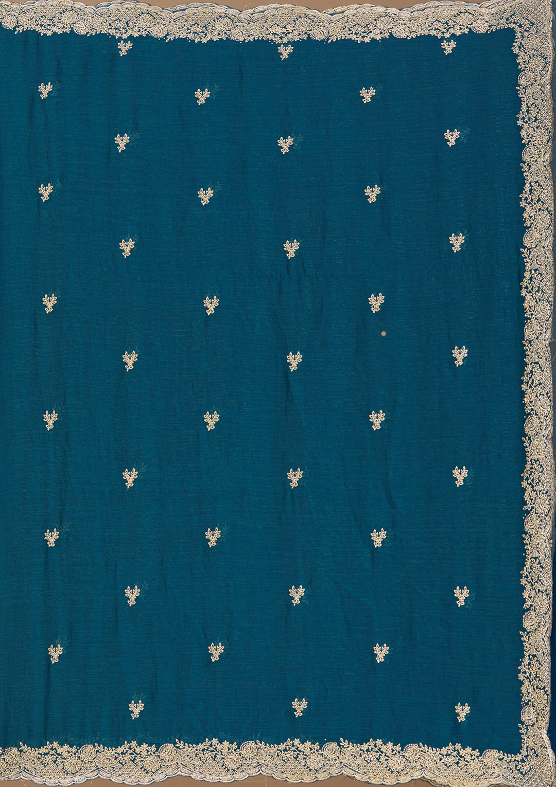 Peacock Blue Tissue Gold Zariwork Saree With Matching Blouse Piece