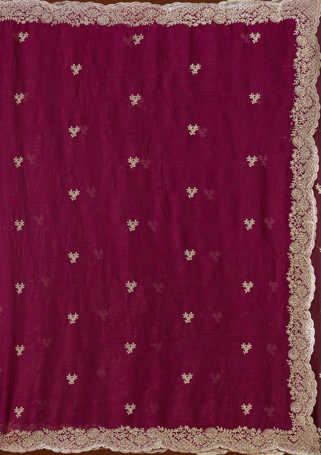 Wine Tissue Gold Zariwork Saree With Matching Blouse Piece
