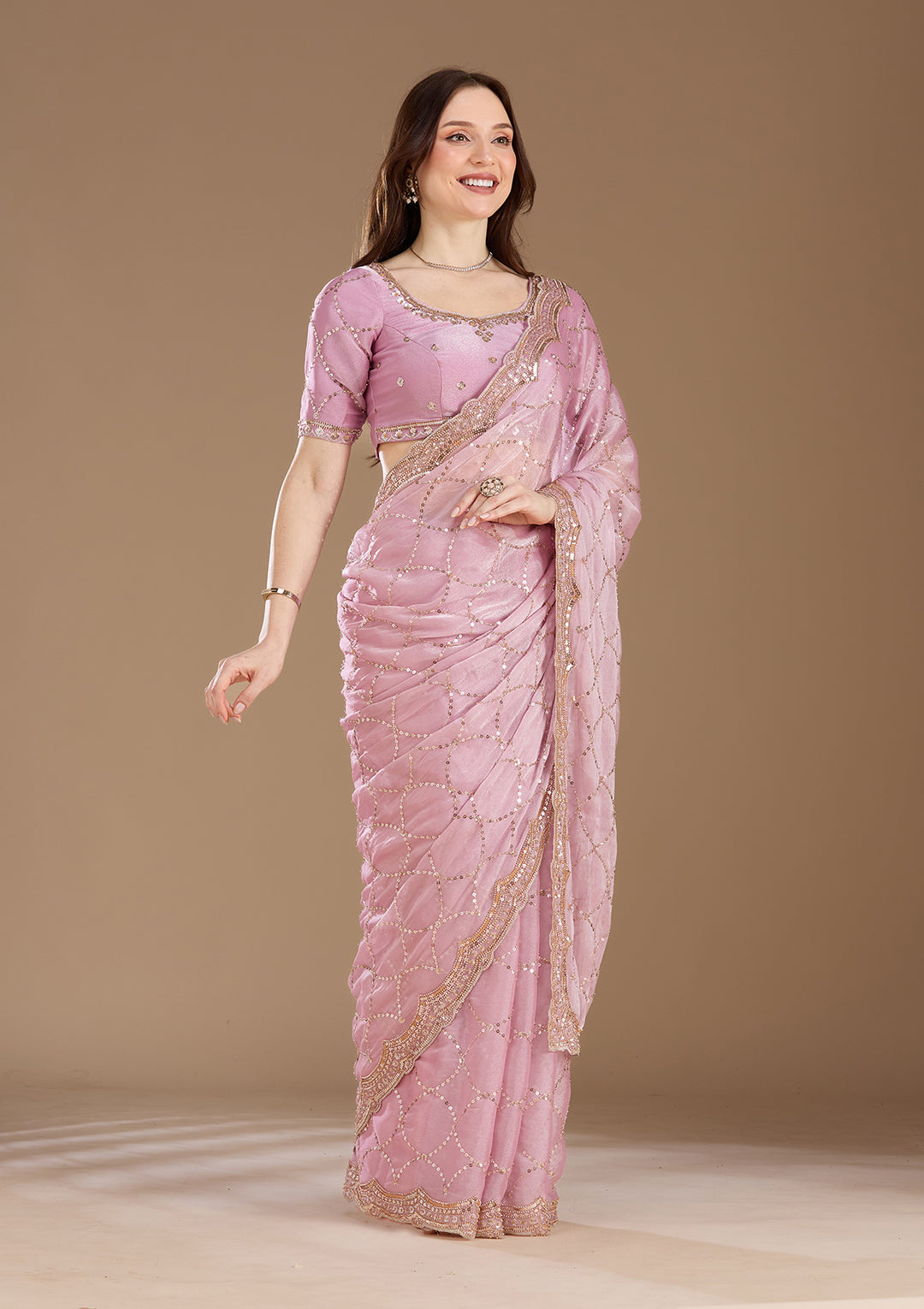 Light Lavender Sequins Tissue Saree