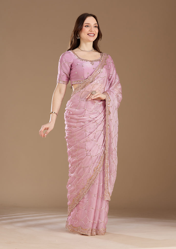 Light Lavender Sequins Tissue Saree
