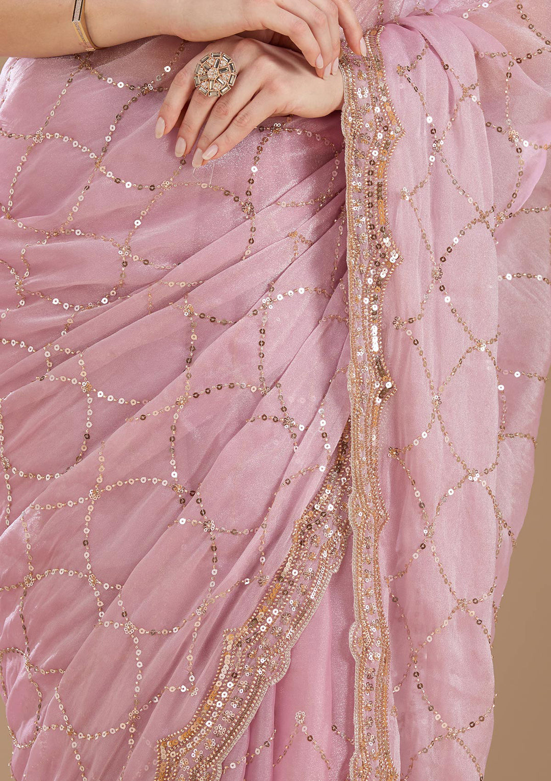 Light Lavender Sequins Tissue Saree