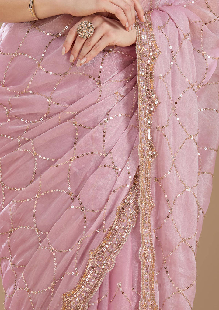 Light Lavender Sequins Tissue Saree