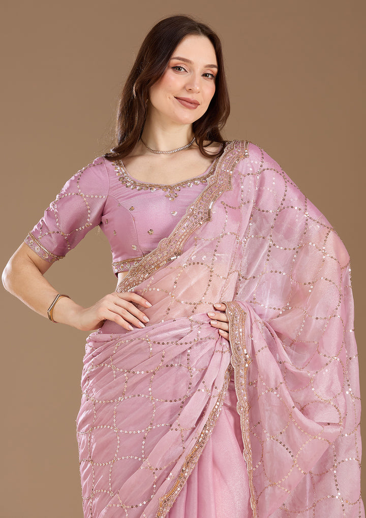 Light Lavender Sequins Tissue Saree