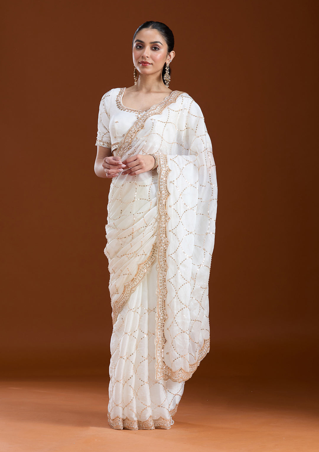 Off White Sequins Tissue Saree
