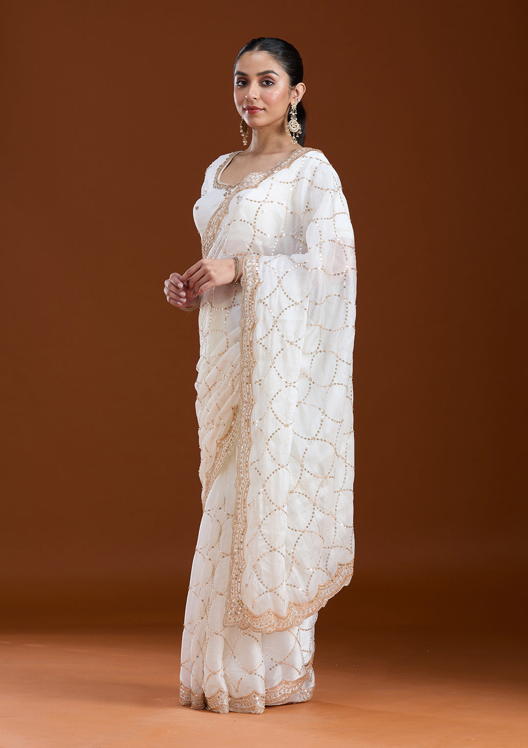 Off White Sequins Tissue Saree