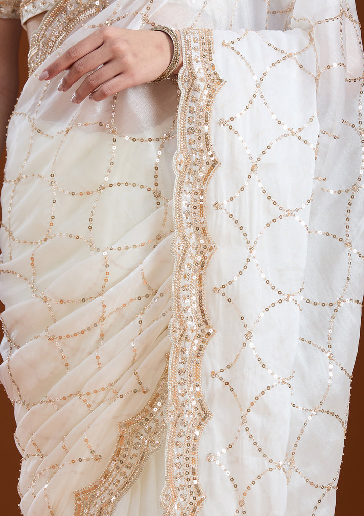 Off White Sequins Tissue Saree