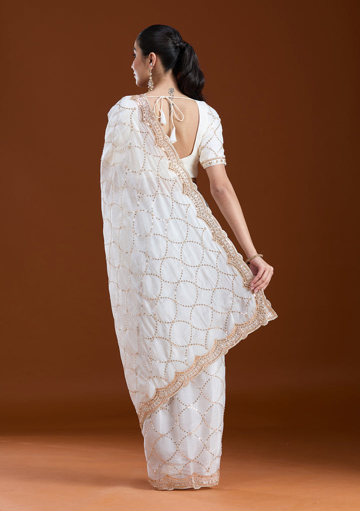 Off White Sequins Tissue Saree