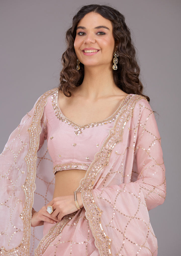 Pink Tissue Sequins Saree With Matching Blouse Piece