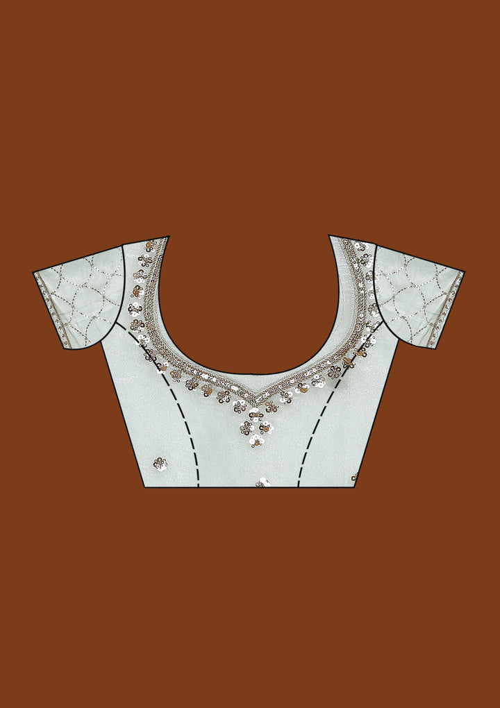 Sea Green Sequins Tissue Saree