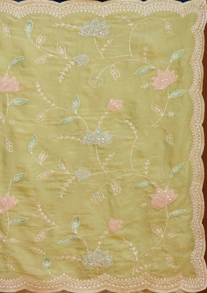 Leaf Green Zardozi (Gold) Tissue Saree