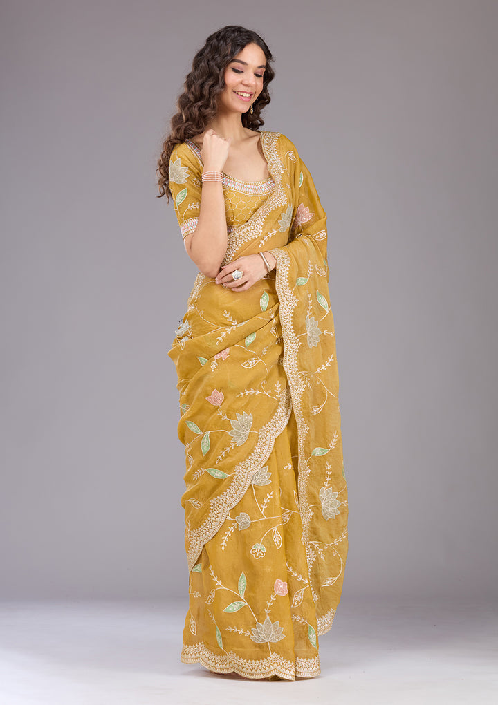 Mustard Zardozi (Gold) Tissue Saree