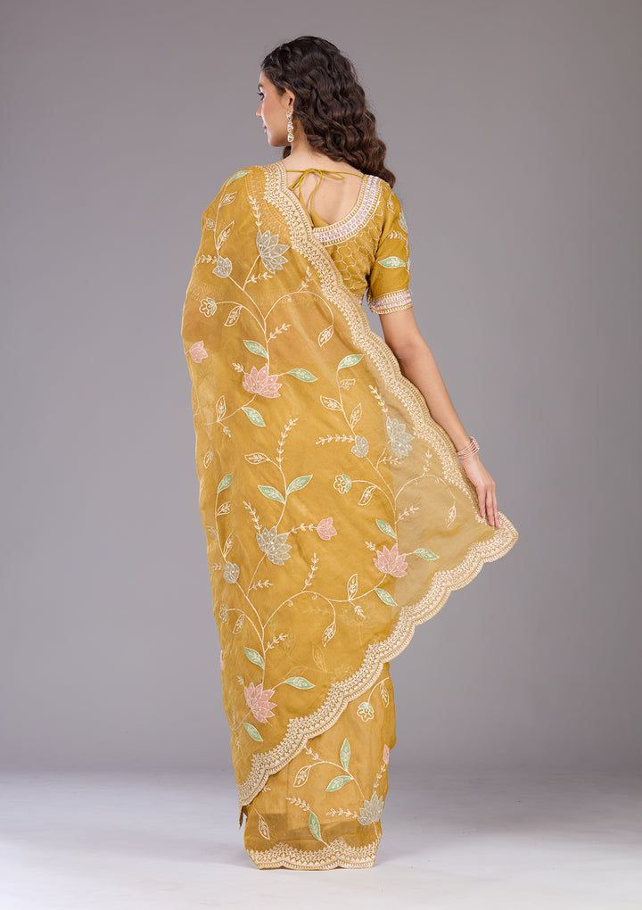 Mustard Zardozi (Gold) Tissue Saree