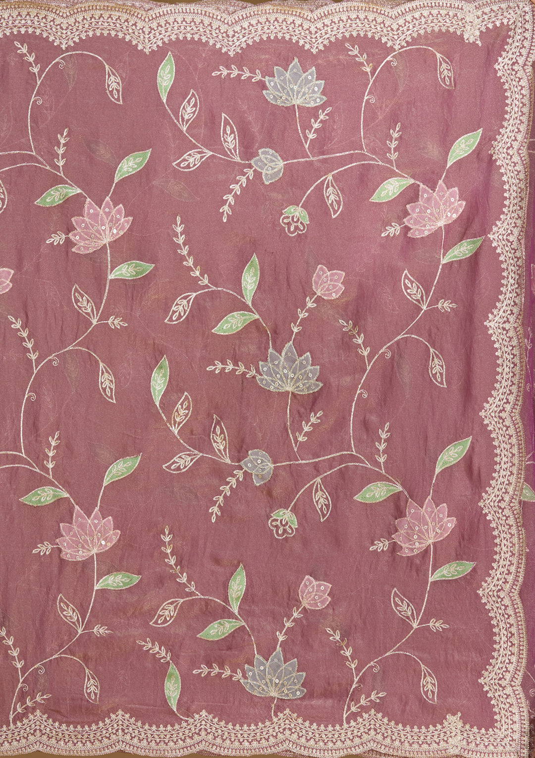 Onion Pink Tissue Gold Zariwork Saree With Matching Blouse Piece