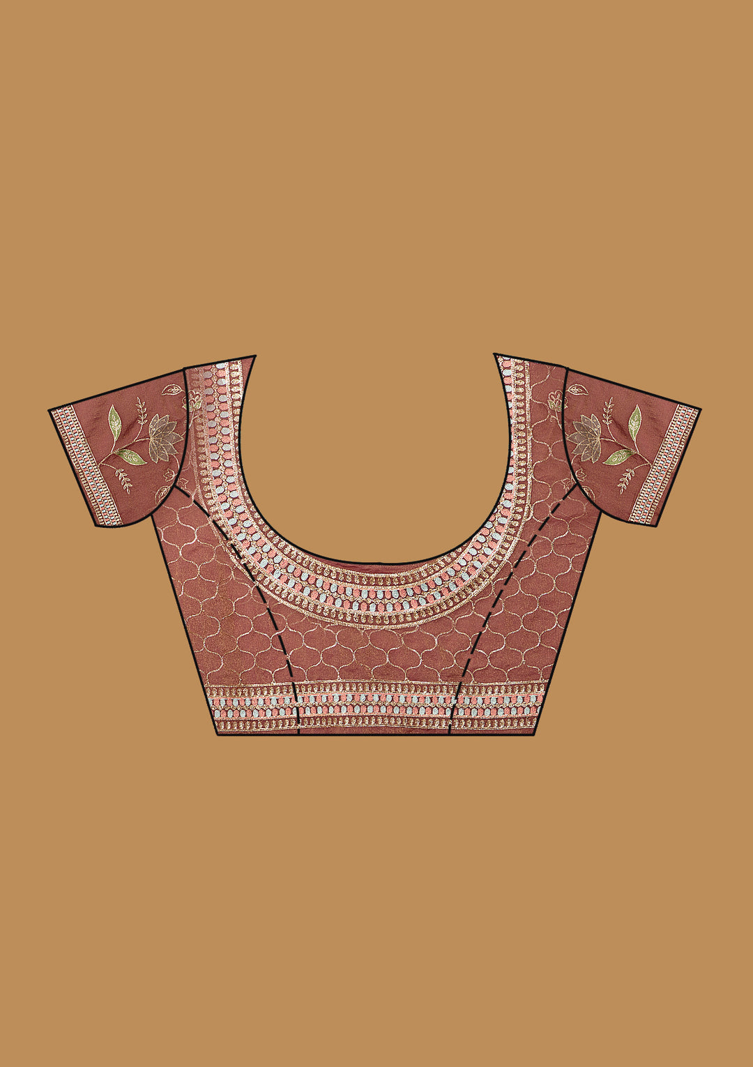 Onion Pink Tissue Gold Zariwork Saree With Matching Blouse Piece