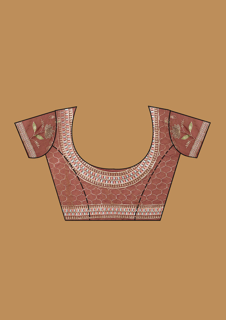 Onion Pink Tissue Gold Zariwork Saree With Matching Blouse Piece
