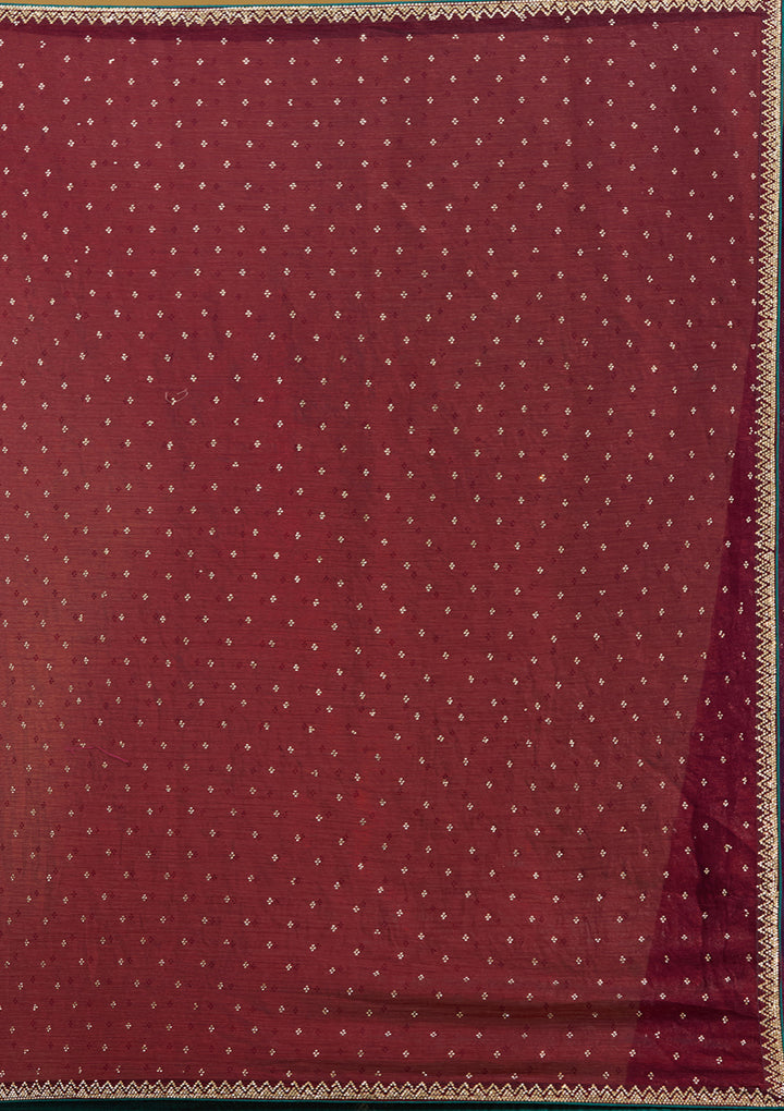 Maroon Tissue Gold Stonework Saree With Matching Blouse Piece