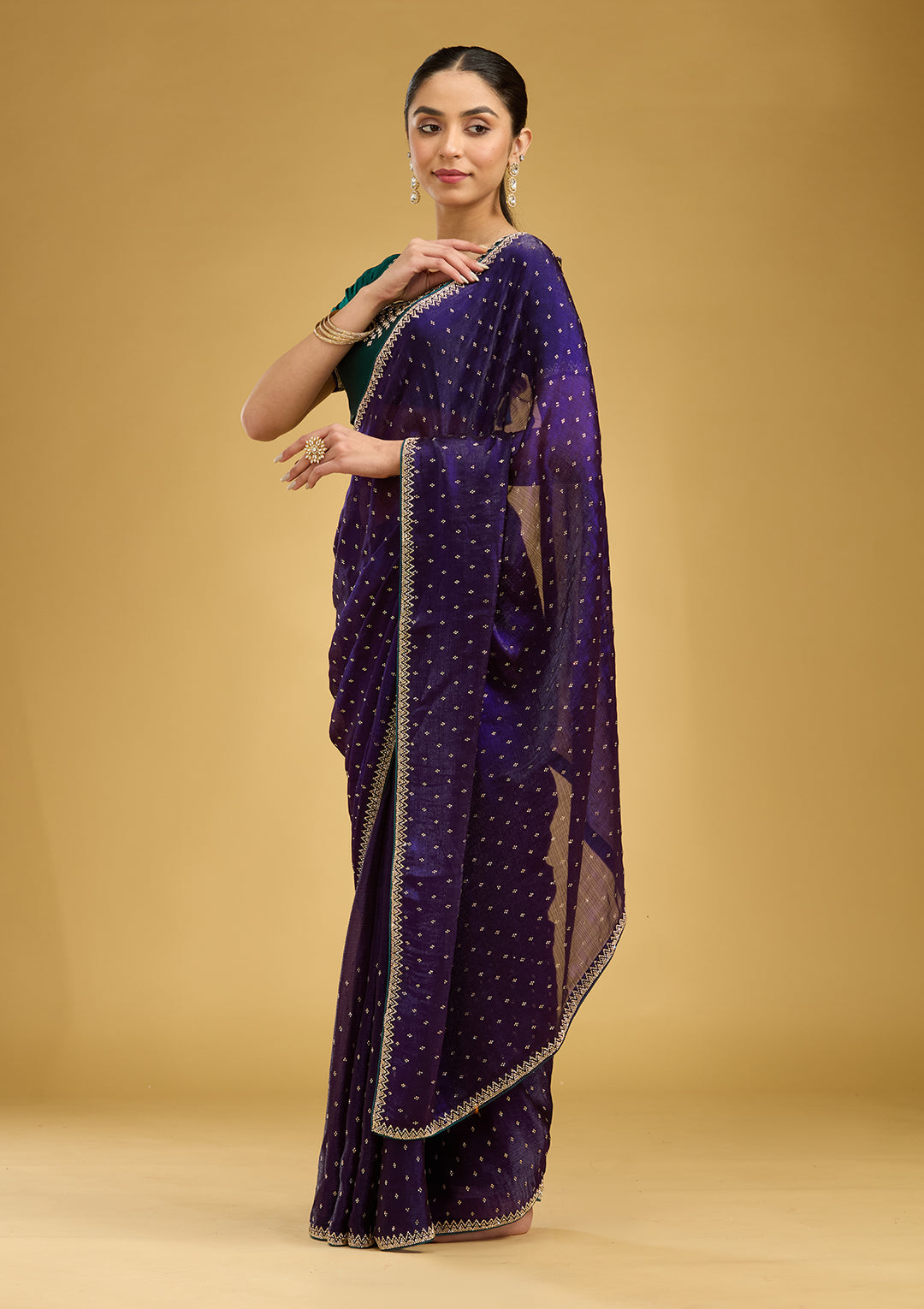 Purple Stonework (Gold) Tissue Saree