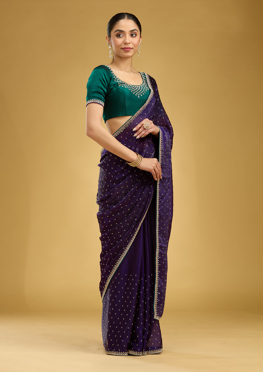 Purple Stonework (Gold) Tissue Saree
