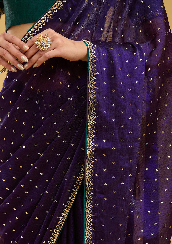Purple Stonework (Gold) Tissue Saree