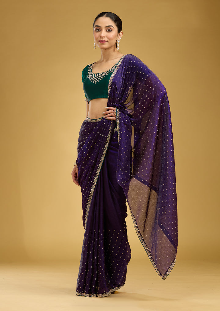 Purple Stonework (Gold) Tissue Saree