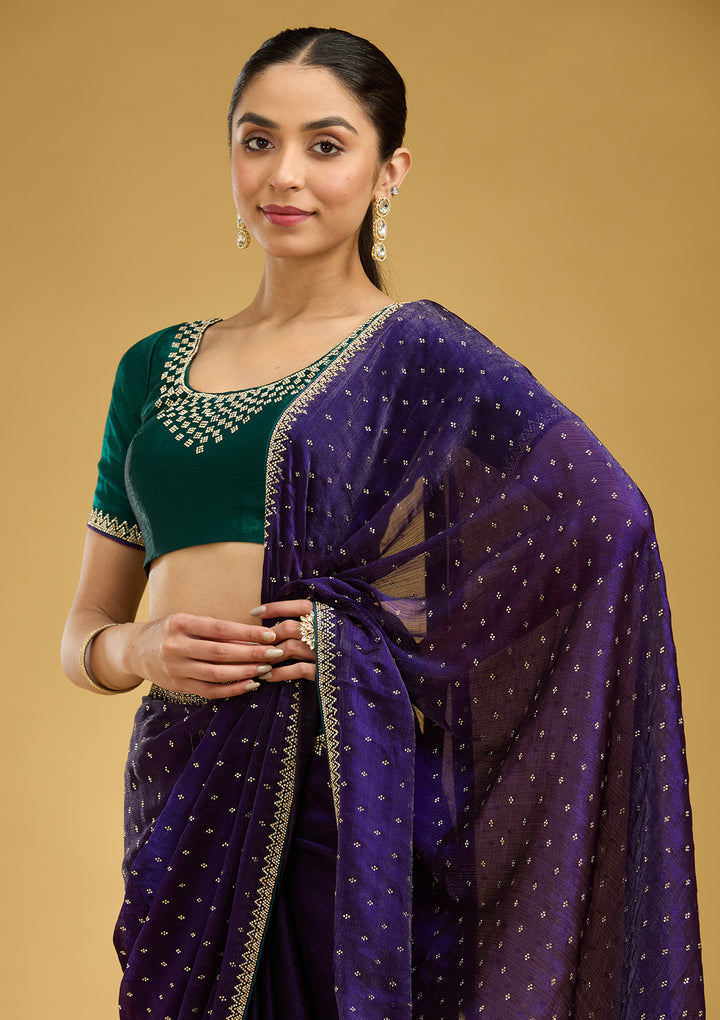 Purple Stonework (Gold) Tissue Saree