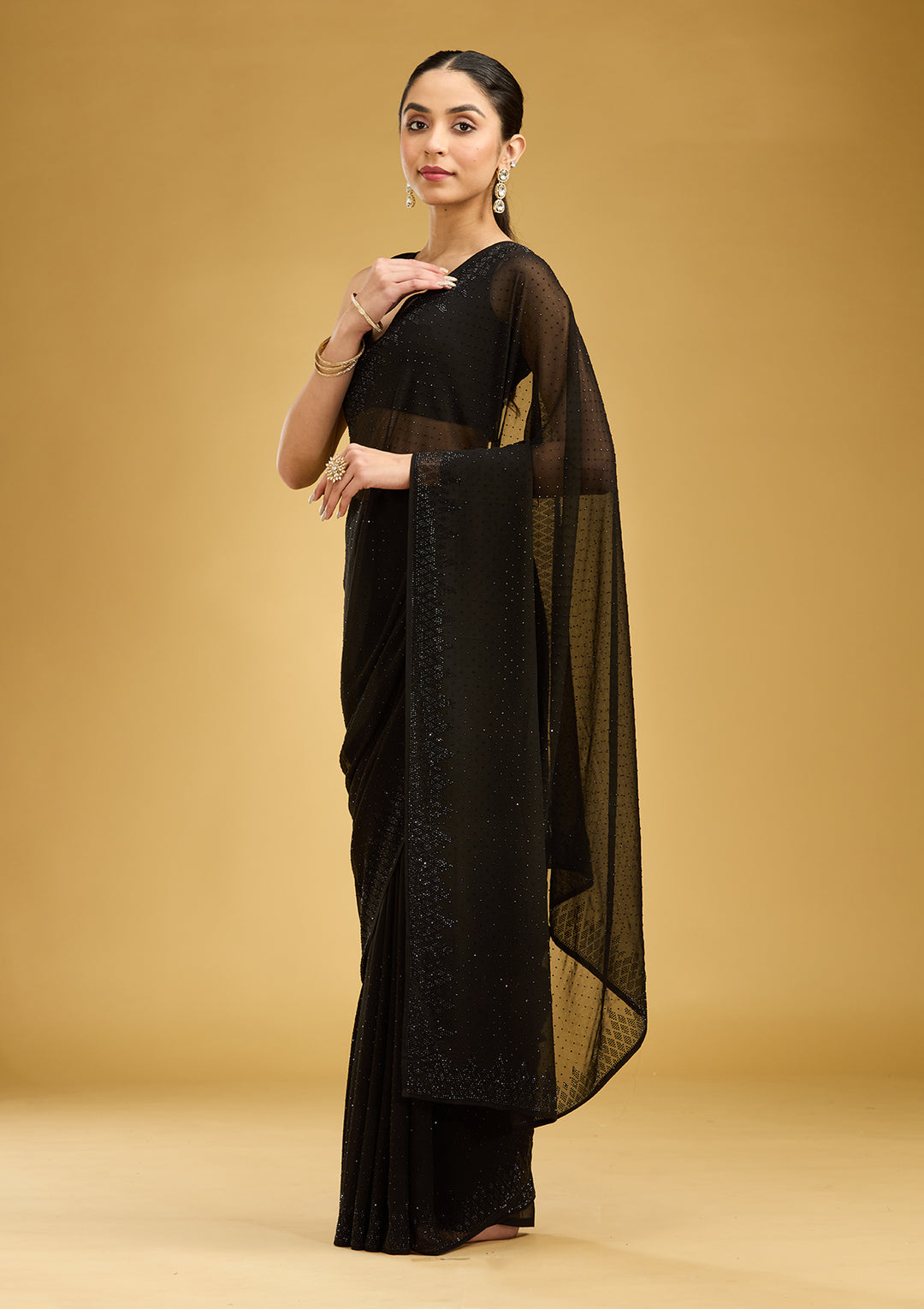 Black Swarovski Georgette Saree