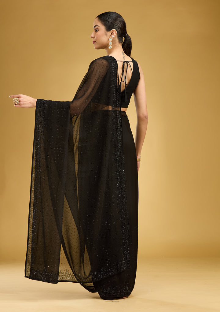 Black Swarovski Georgette Saree