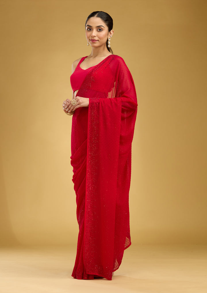 Red Swarovski Georgette Saree