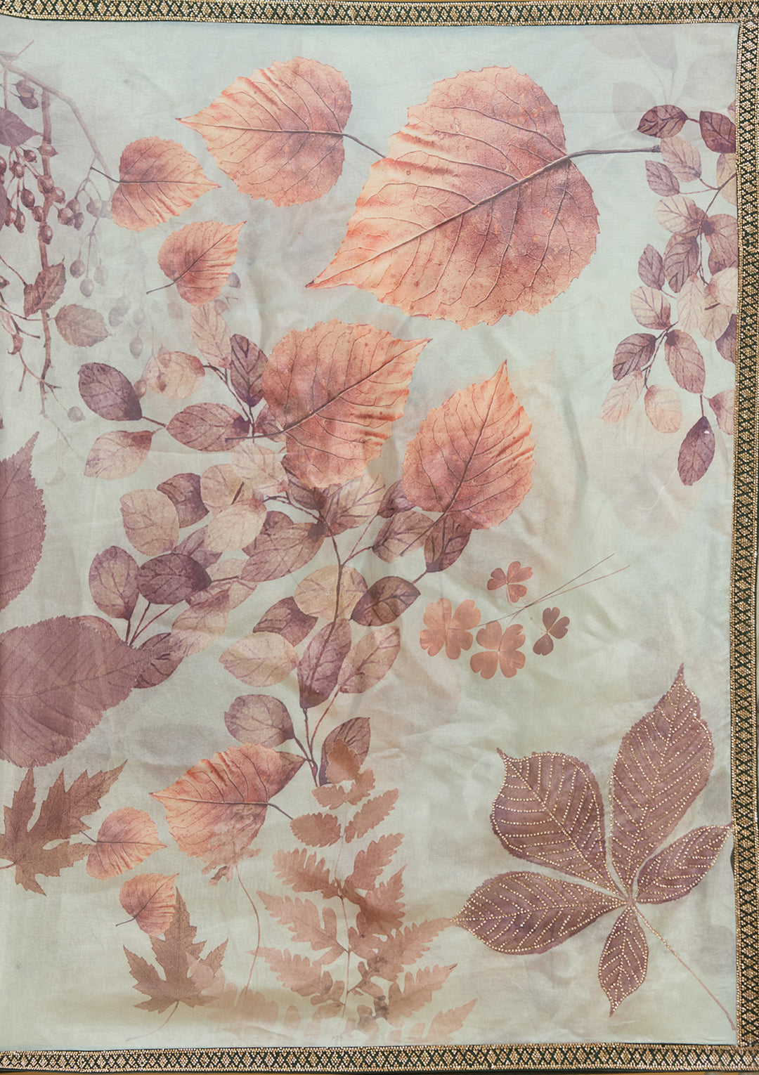 Sky Blue Stonework (Gold) Chiffon Saree