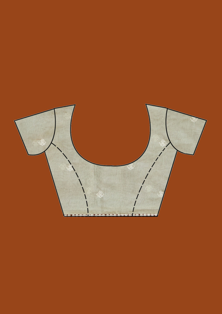 Beige Chanderi Threadwork Saree With Matching Blouse Piece