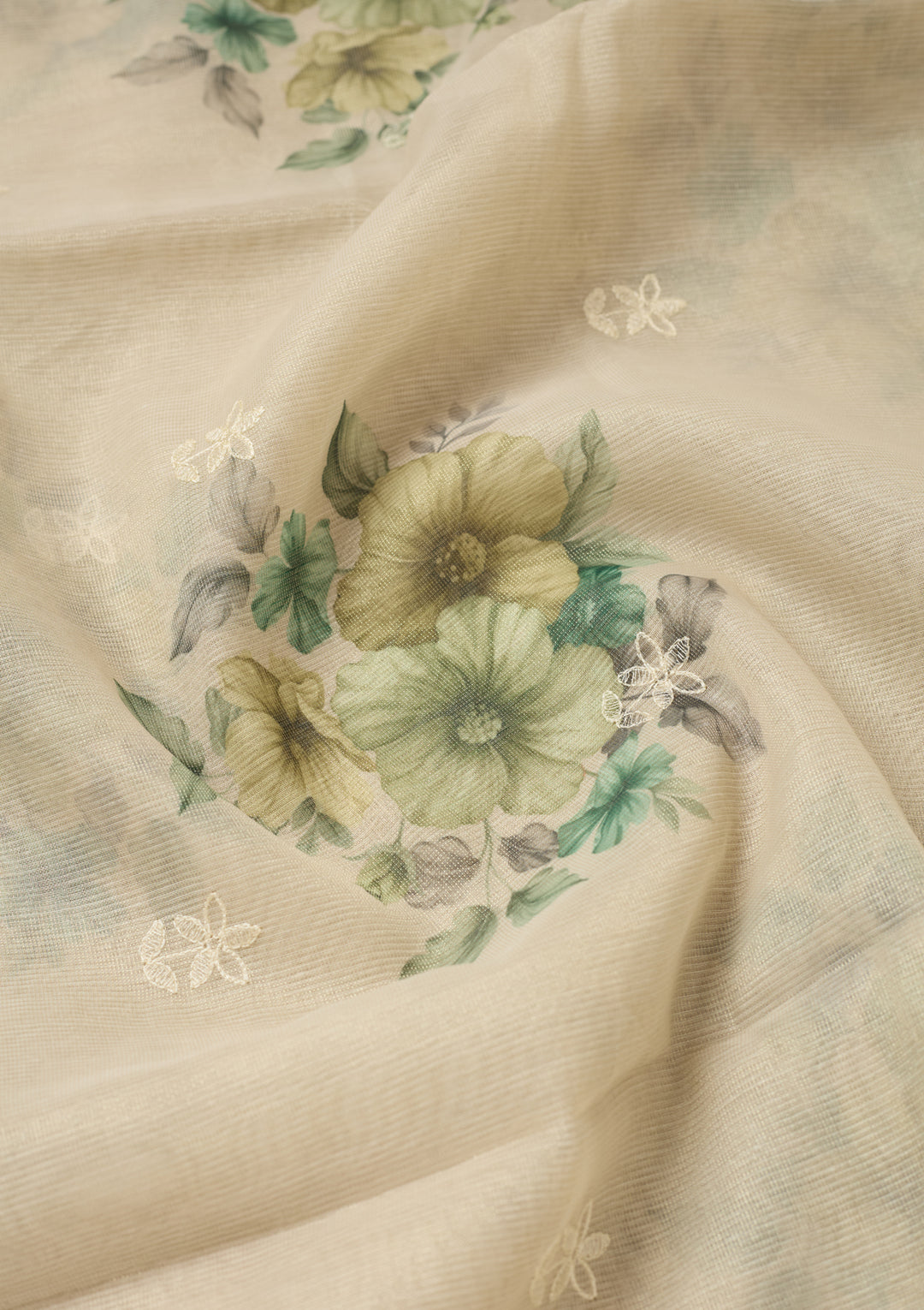 Beige Chanderi Threadwork Saree With Matching Blouse Piece