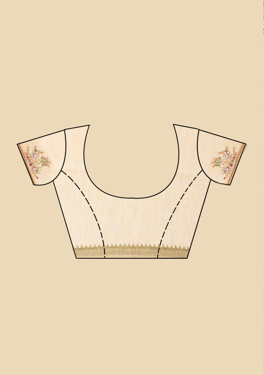 Beige Chanderi Threadwork Saree With Matching Blouse Piece