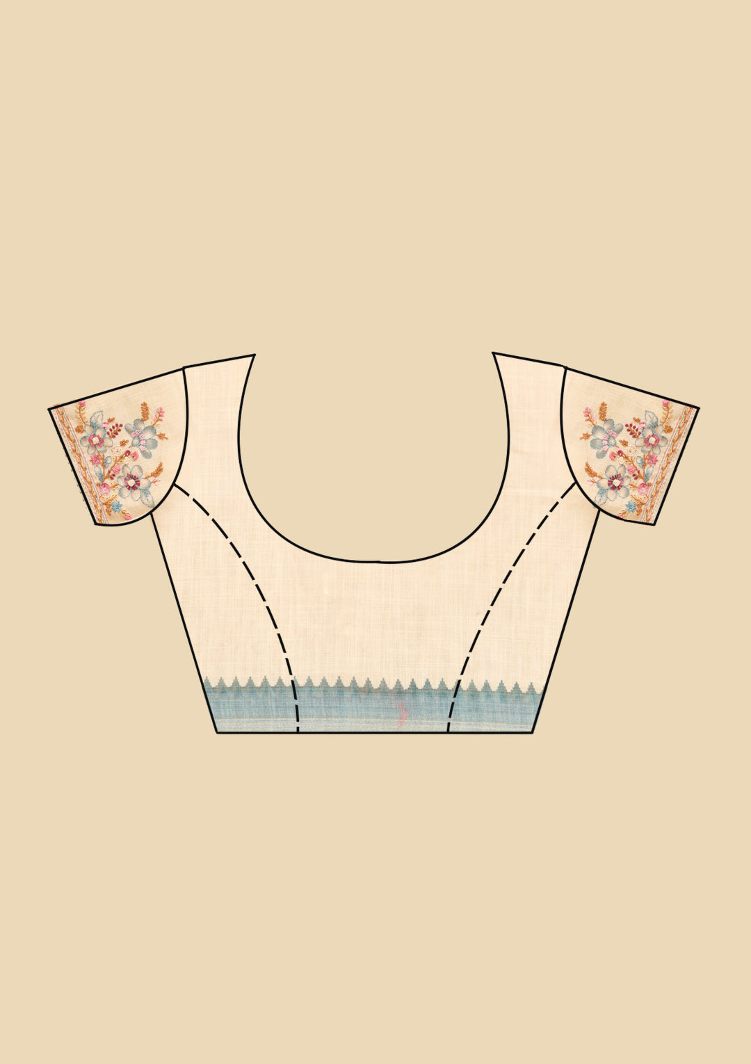 Beige Chanderi Threadwork Saree With Matching Blouse Piece