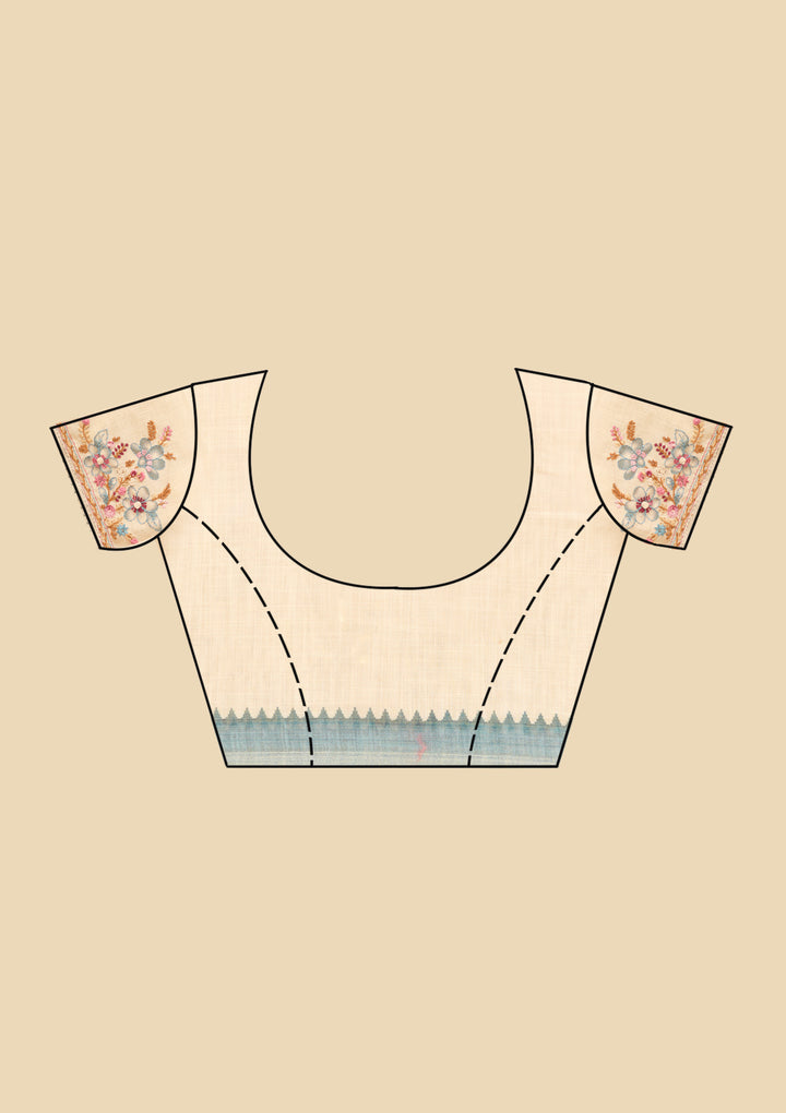 Beige Chanderi Threadwork Saree With Matching Blouse Piece