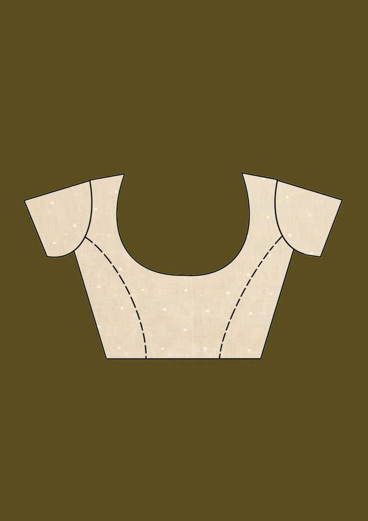 Beige Chanderi Threadwork Saree With Matching Blouse Piece