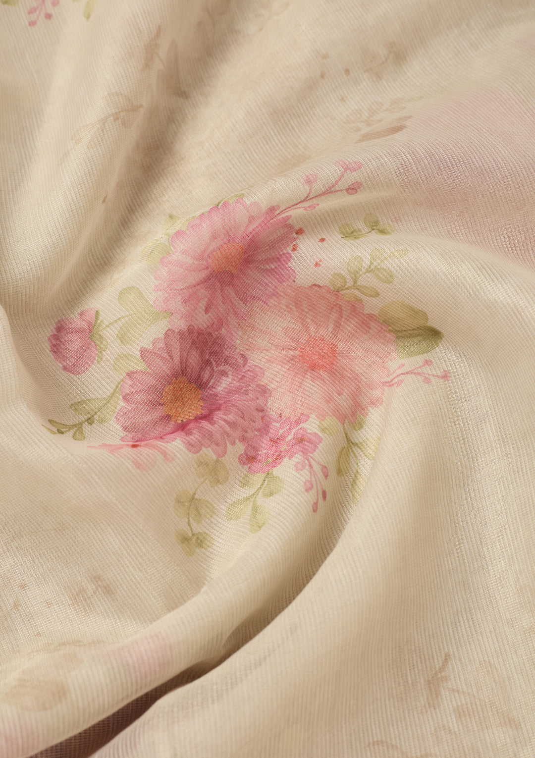 Baby Pink Chanderi Threadwork Saree With Matching Blouse Piece