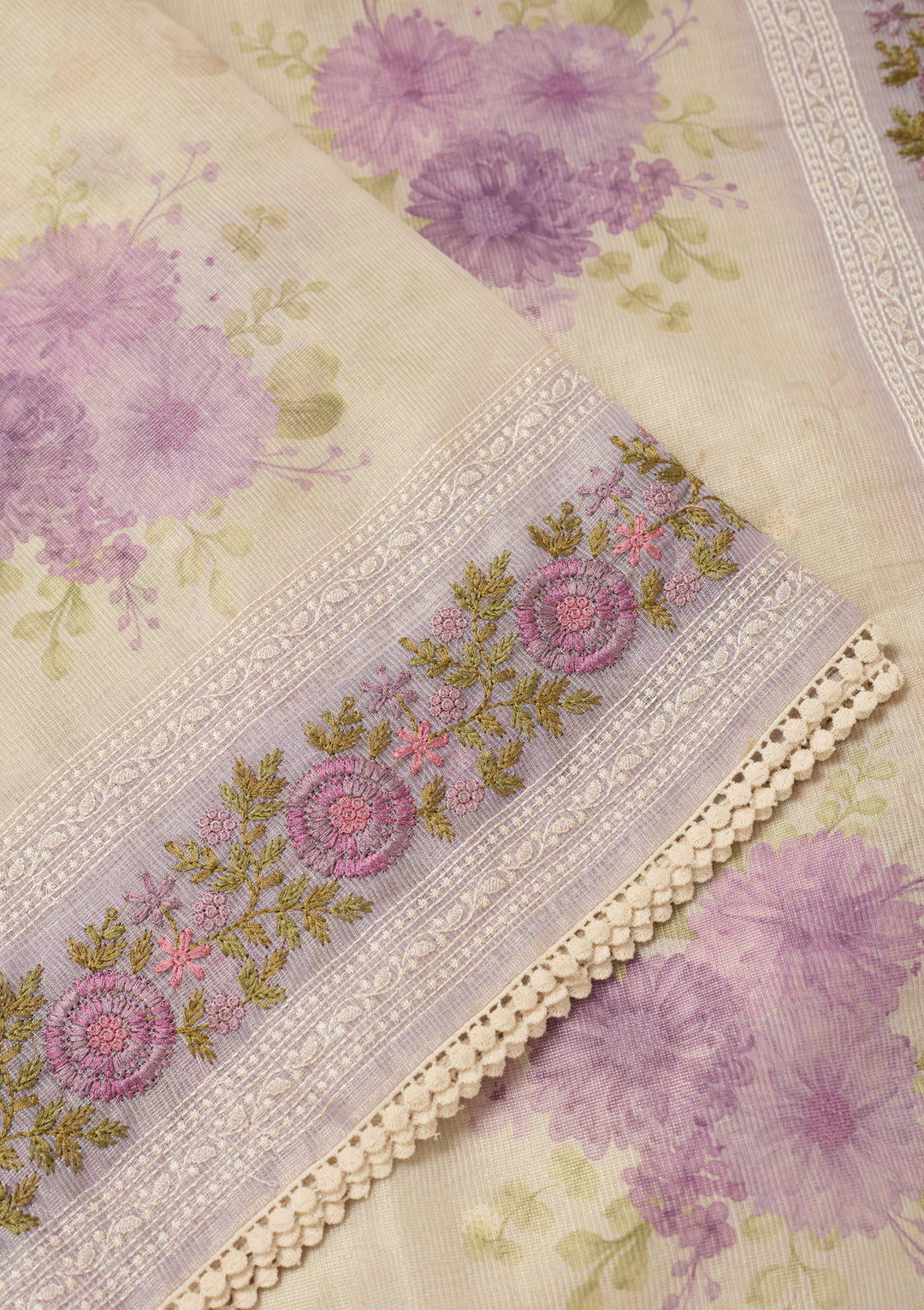 Lavender Chanderi Threadwork Saree With Matching Blouse Piece