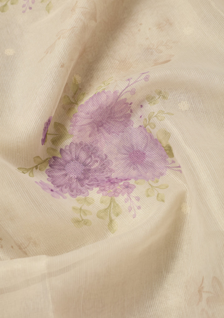 Lavender Chanderi Threadwork Saree With Matching Blouse Piece