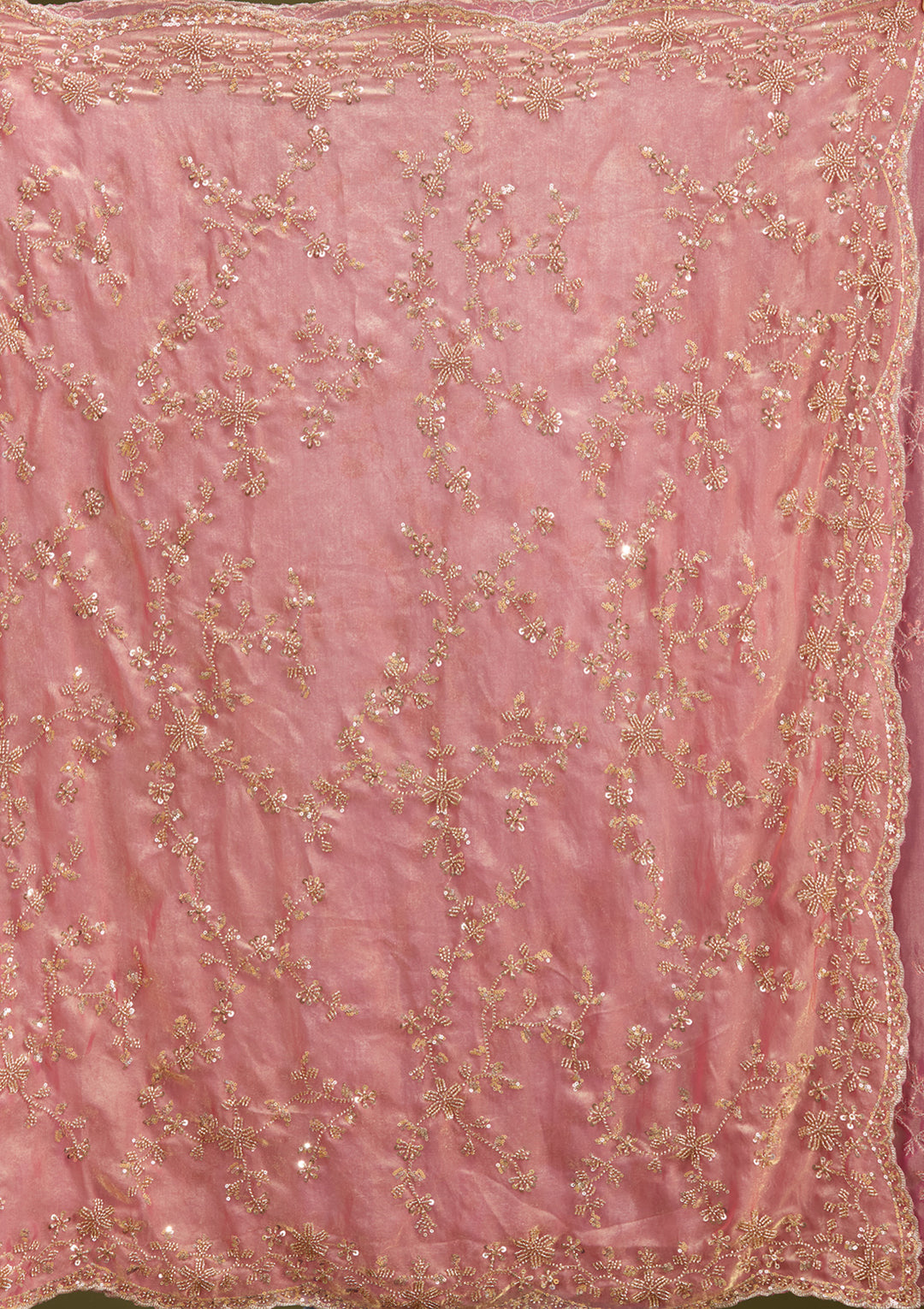 Onion Pink Tissue Cutdana Saree With Matching Blouse Piece