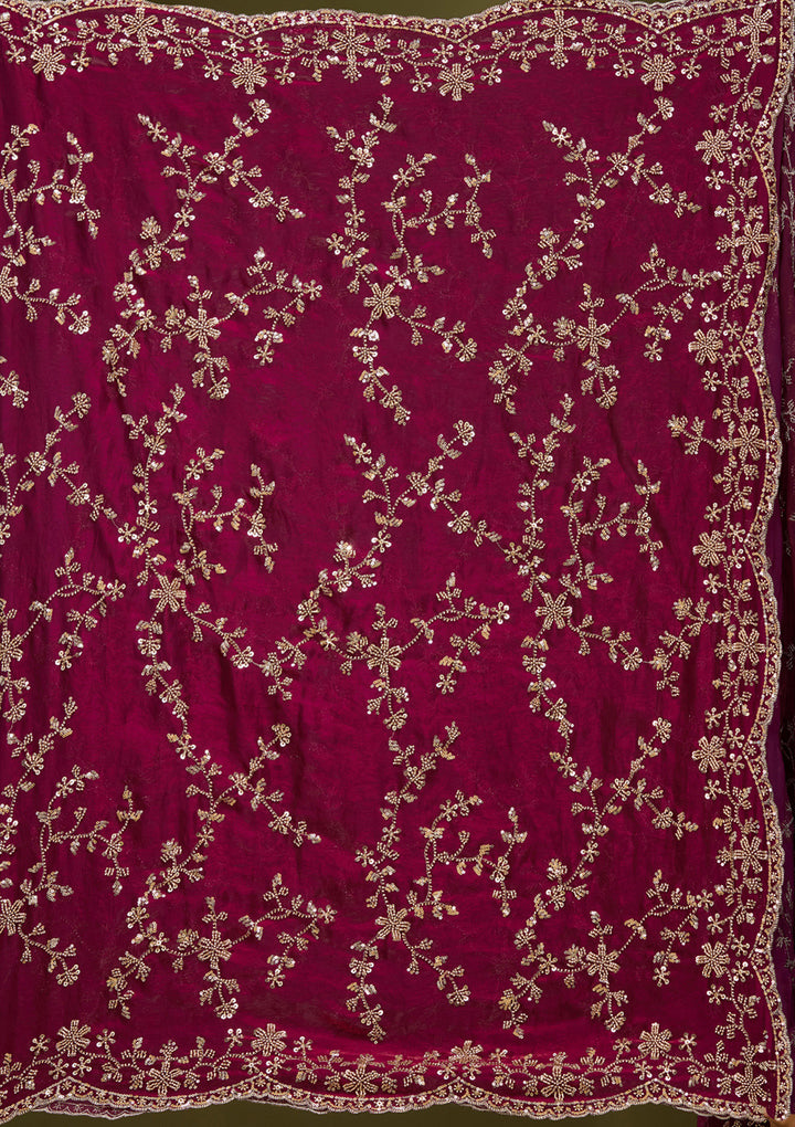 Wine Tissue Cutdana Saree With Matching Blouse Piece