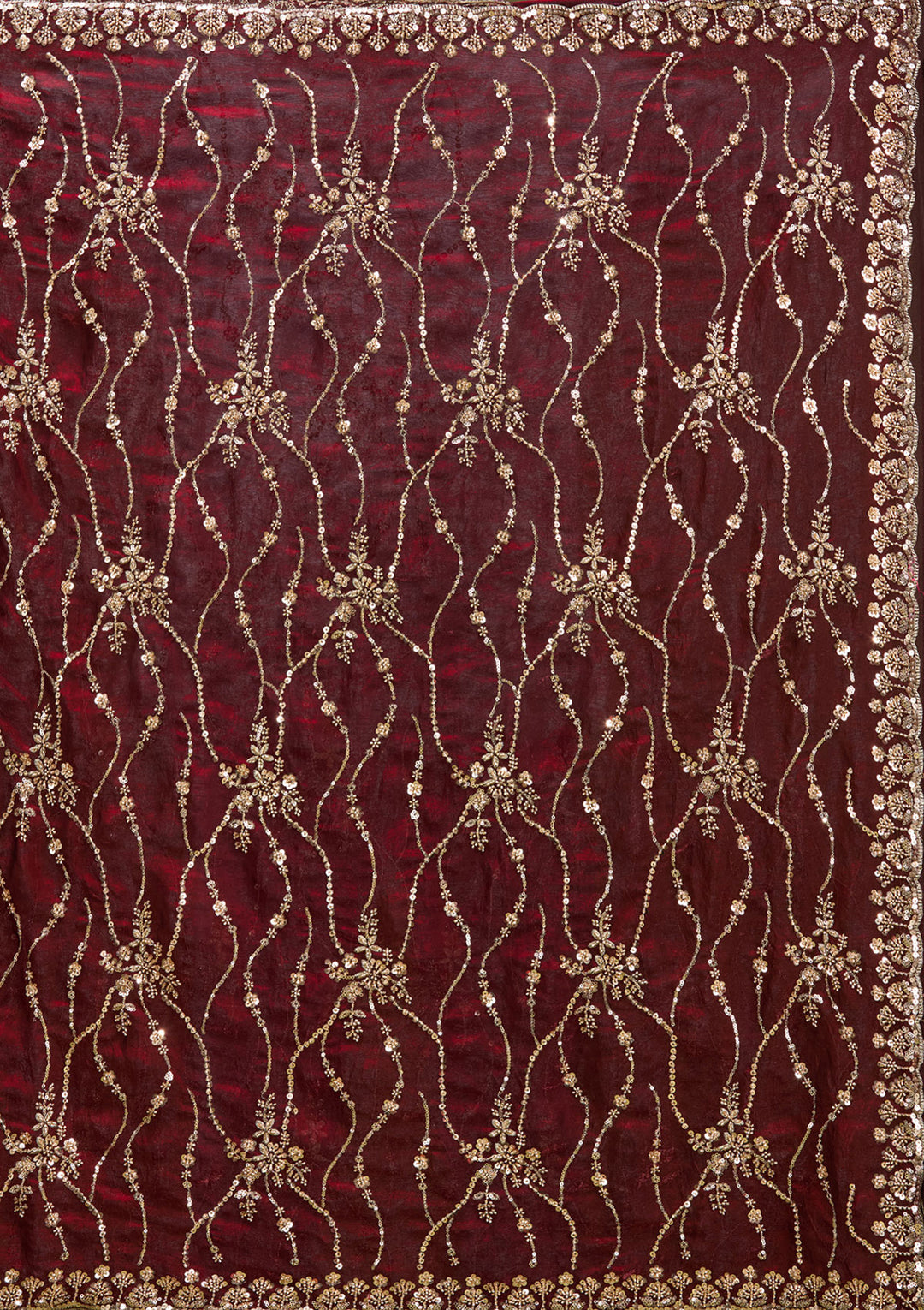 Dark Maroon Cutdana Tissue Saree