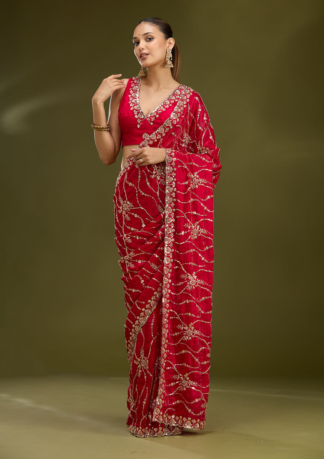 Rani Pink Cutdana Tissue Saree