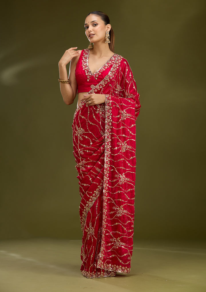 Rani Pink Cutdana Tissue Saree